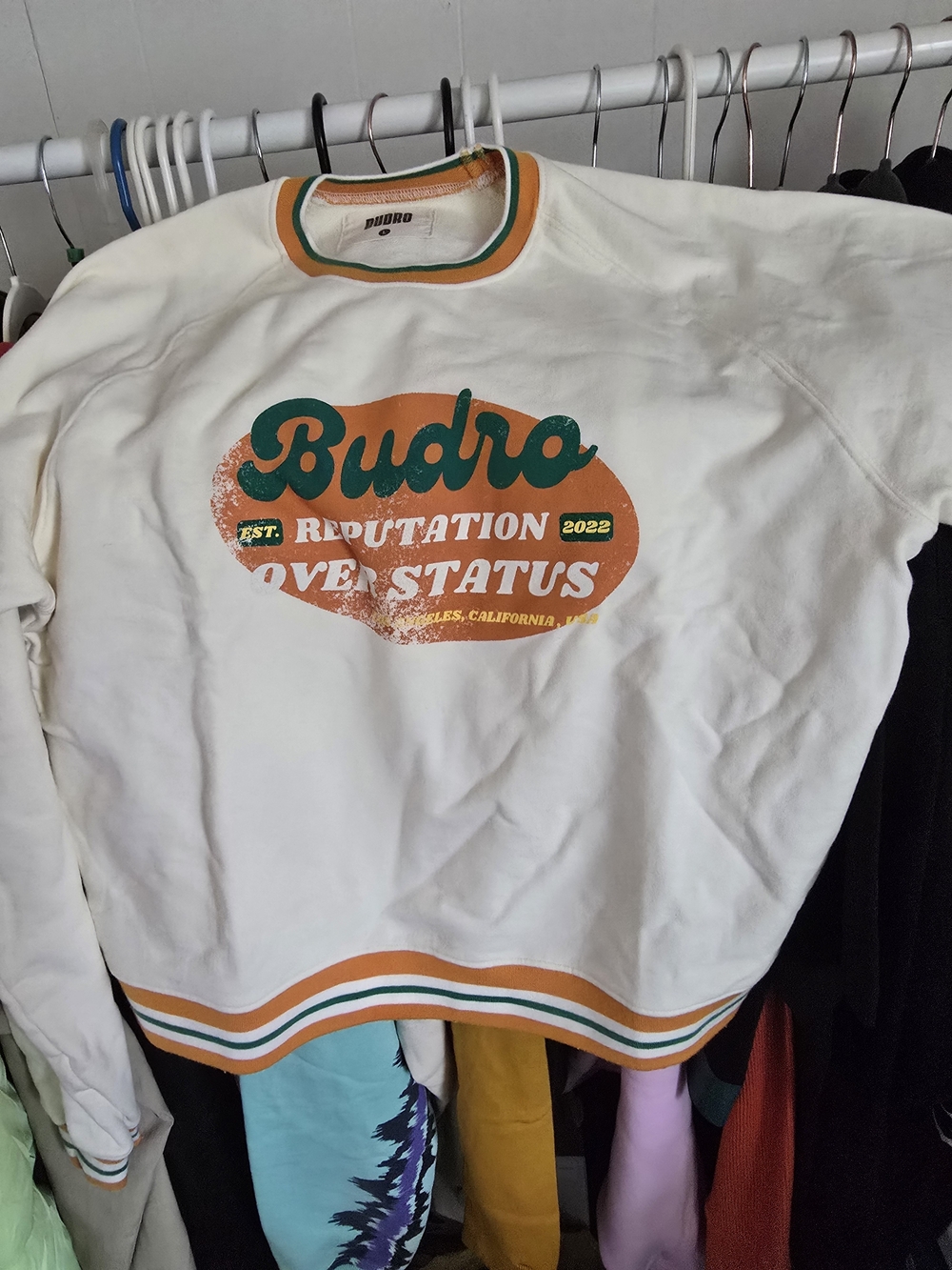 Cream Graphic Crewneck Sweatshirt with Orange & Green Logo